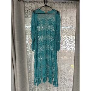 Teal floral crochet kimono cardigan festival duster